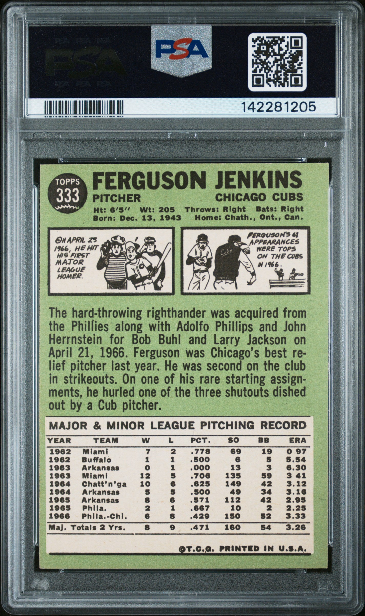1967 Topps 333 Ferguson Jenkins PSA 6