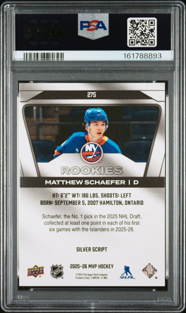 2025 Upper Deck MVP Silver Collection Matthew Schaefer Silver Script PSA 8 #275