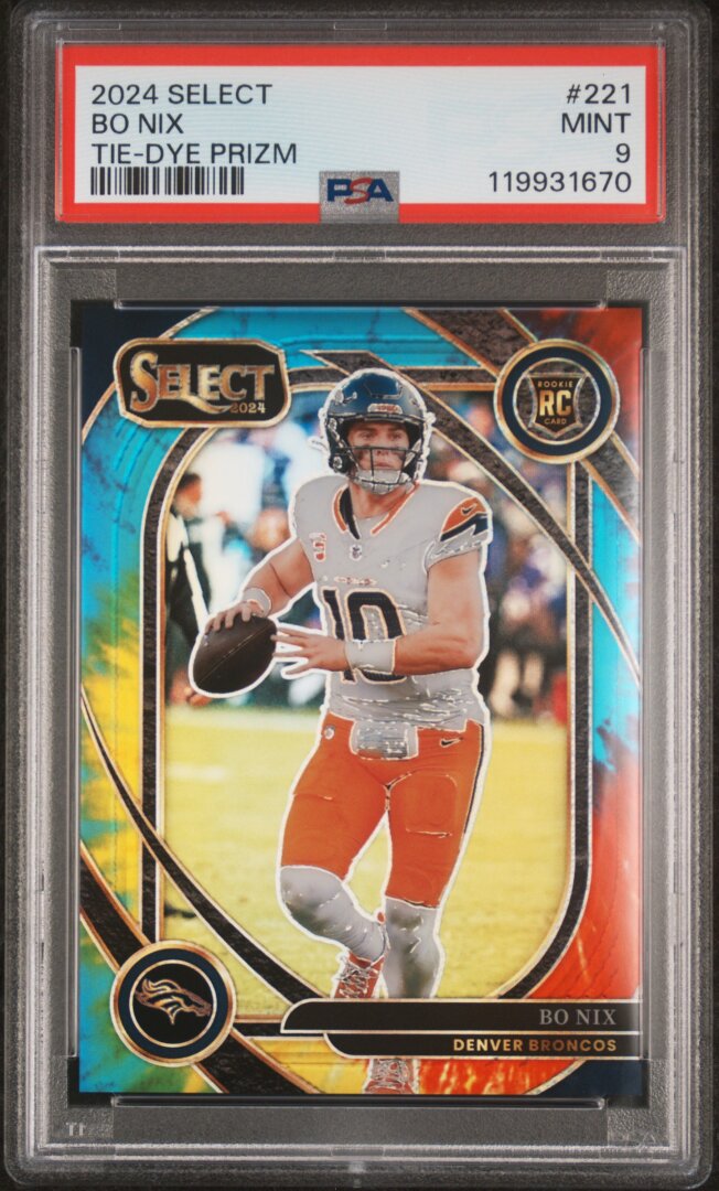 2024 Panini Select Bo Nix RC Club Level Tie-Dye Prizm /25 PSA 9 #221