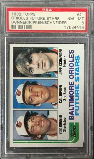 1982 Topps #21 Orioles Future Stars Cal Ripken Jr. RC PSA 8