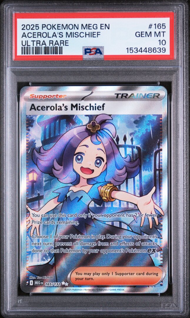 2025 Pokemon Meg En-Mega Evolution Acerola's Mischief Ultra Rare PSA 10 #165