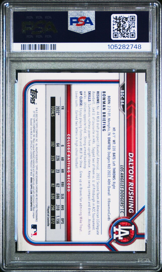 2022 Bowman Draft Dalton Rushing Chrome PSA 9 #BDC84