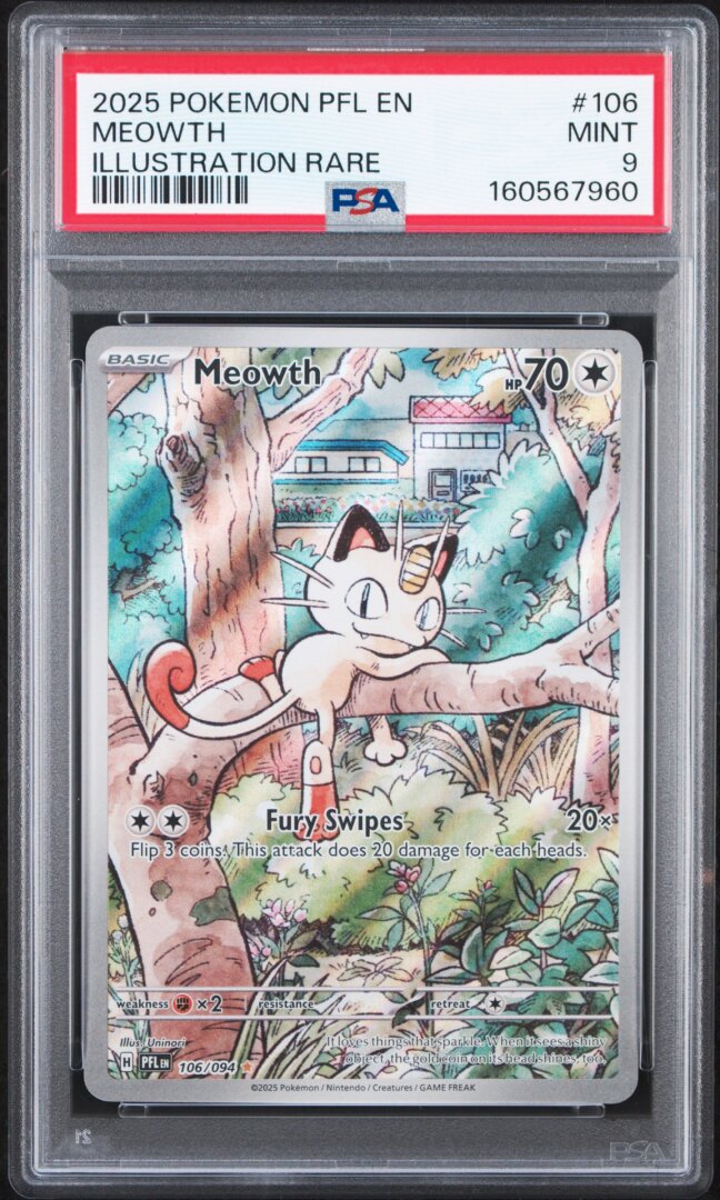 2025 Pokemon Pfl En-Phantasmal Flames Meowth Illustration Rare PSA 9 #106