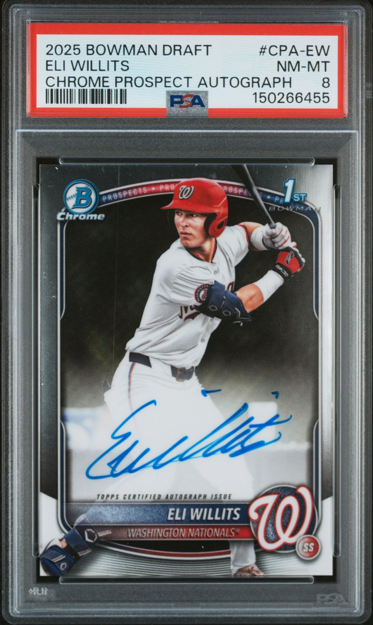 2025 Bowman Draft Chrome Prospect Autographs Cpa-Ew Eli Willits PSA 8