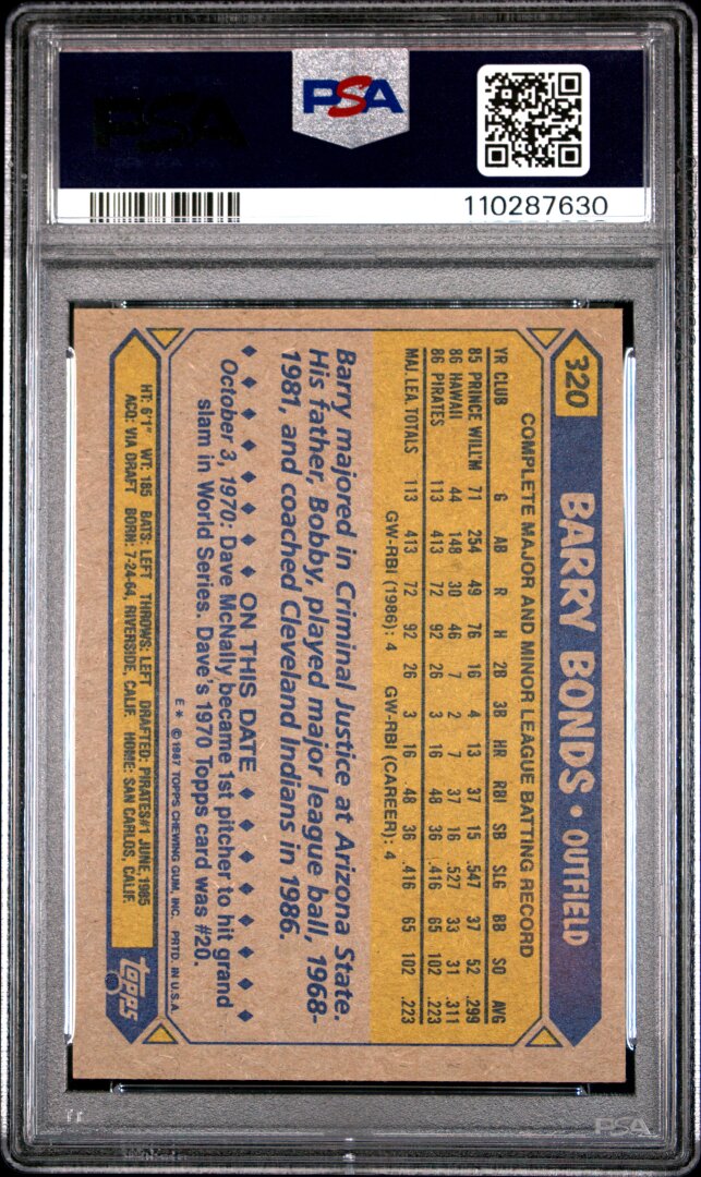 1987 Topps Barry Bonds RC PSA 7 #320