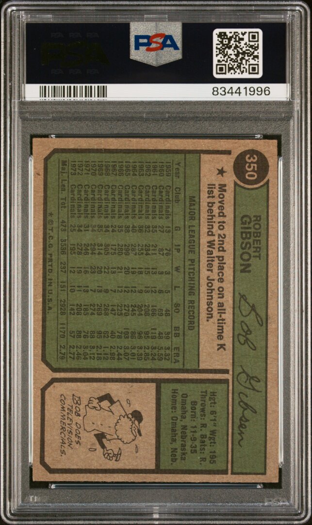 1974 Topps #350 Bob Gibson PSA 4