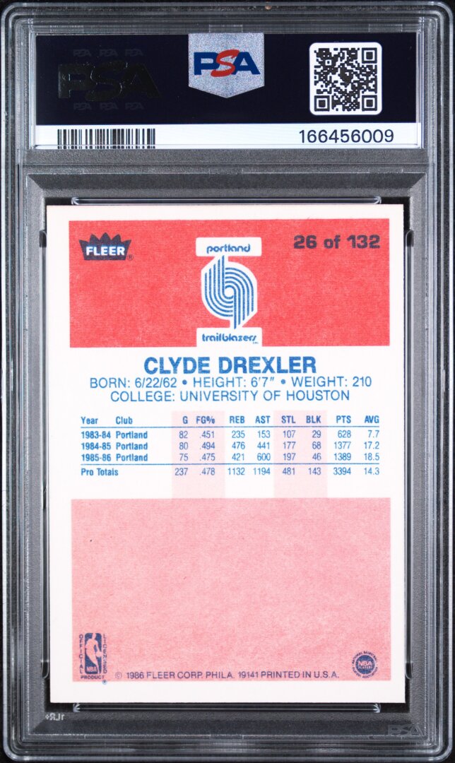1986 Fleer Clyde Drexler RC PSA 7 #26