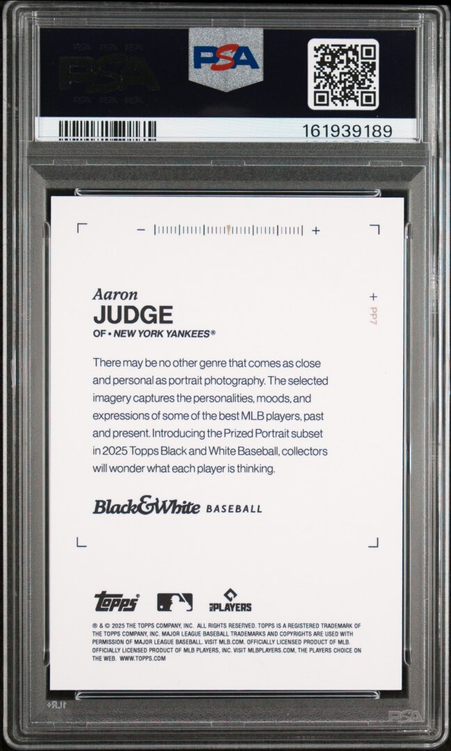 2025 Topps Black & White #PP7 Aaron Judge Prized Portraits PSA 9
