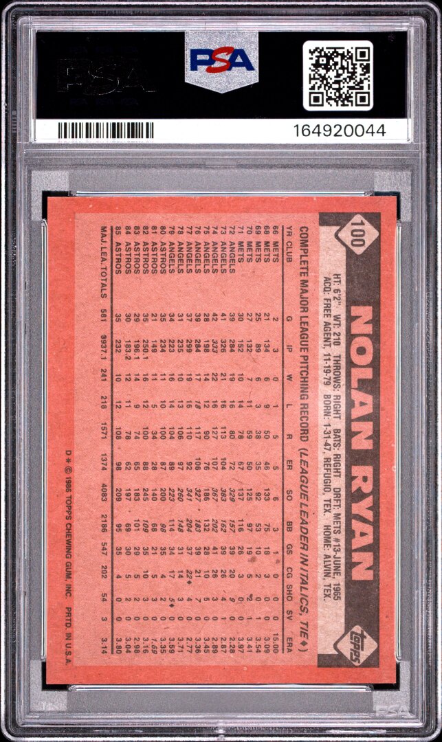 1986 Topps Nolan Ryan PSA 7 #100