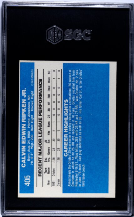 1982 Donruss Cal Ripken Jr. RC SGC 3.5