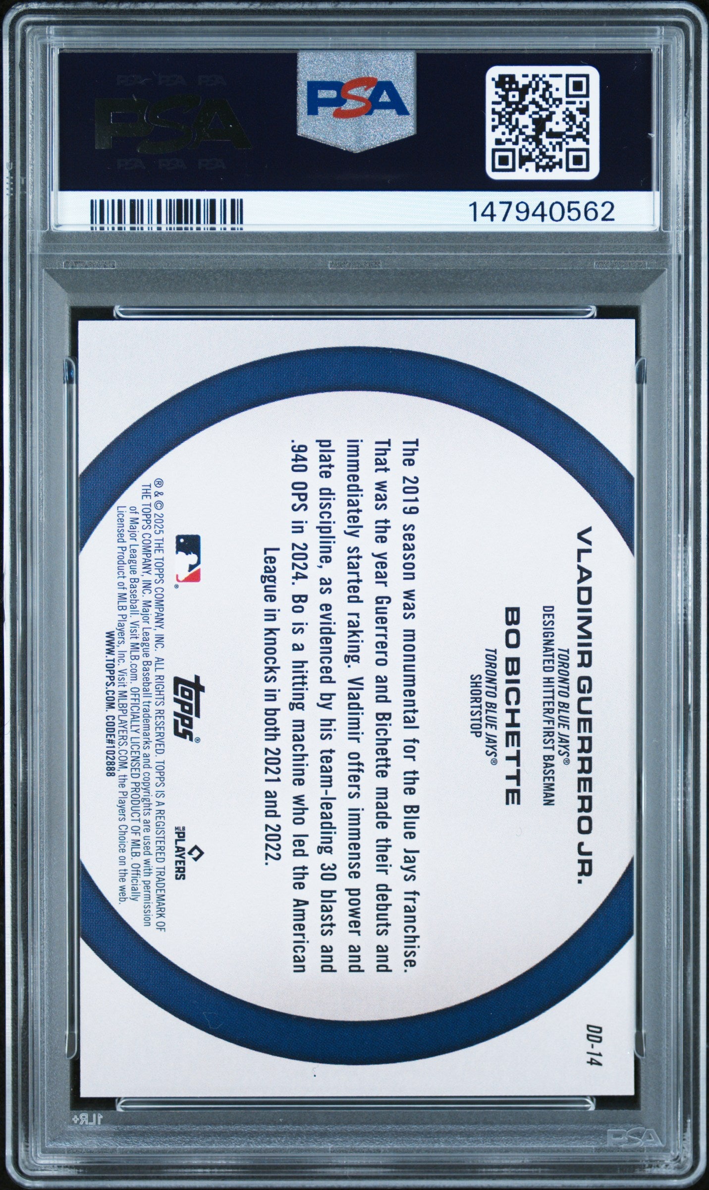 2025 Topps Dynamic Duos Dd14 Vladimir Guerrero Jr./Bo Bichette PSA 10