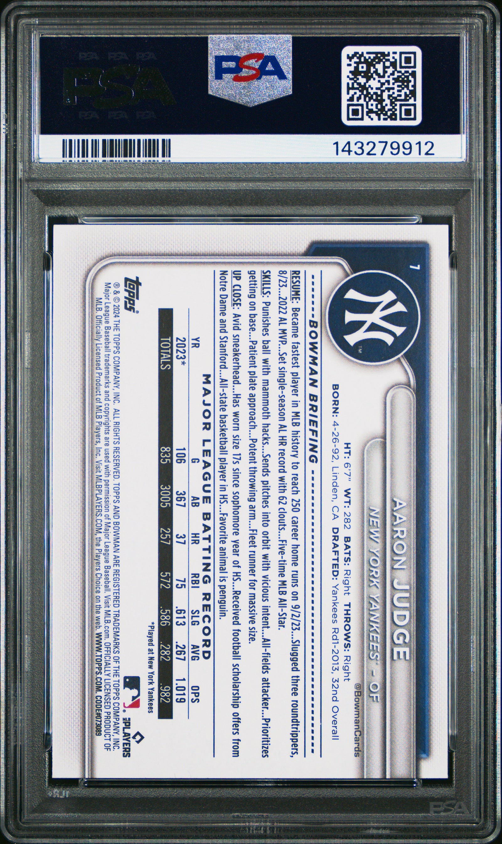 2024 Bowman 7 Aaron Judge Yellow PSA 10