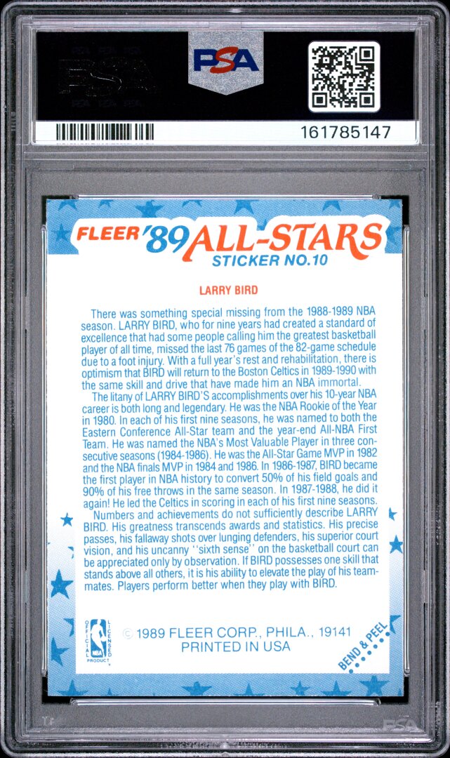 1989 Fleer Sticker Larry Bird #10 PSA 7
