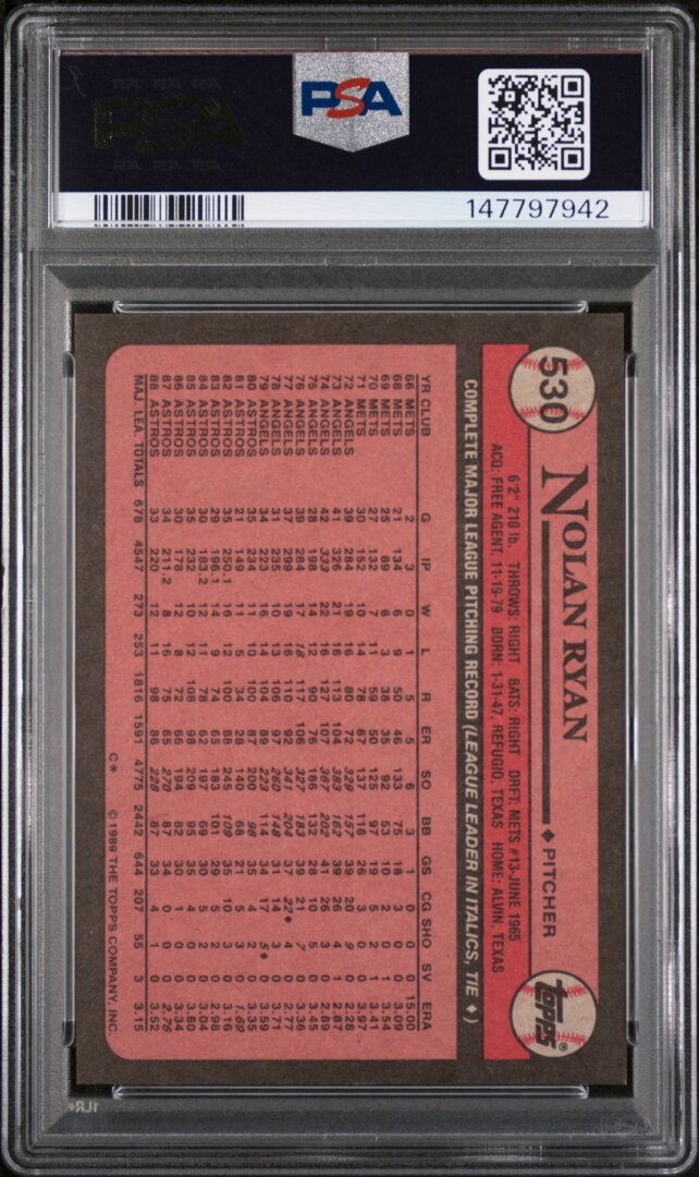 1989 Topps #530 Nolan Ryan PSA 9