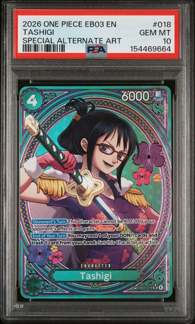 2026 One Piece EB03 One Piece Heroines Tashigi Special Alt Art #018 PSA 10