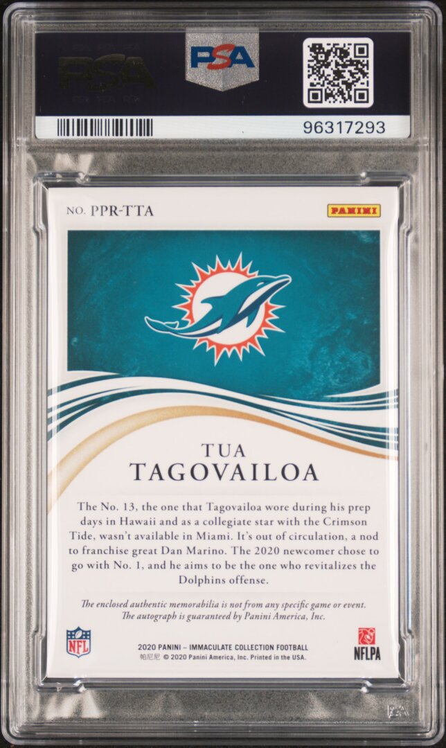 2020 Panini Immaculate Tua Tagovailoa Premium Patch RC Auto Gold /25 PSA 10