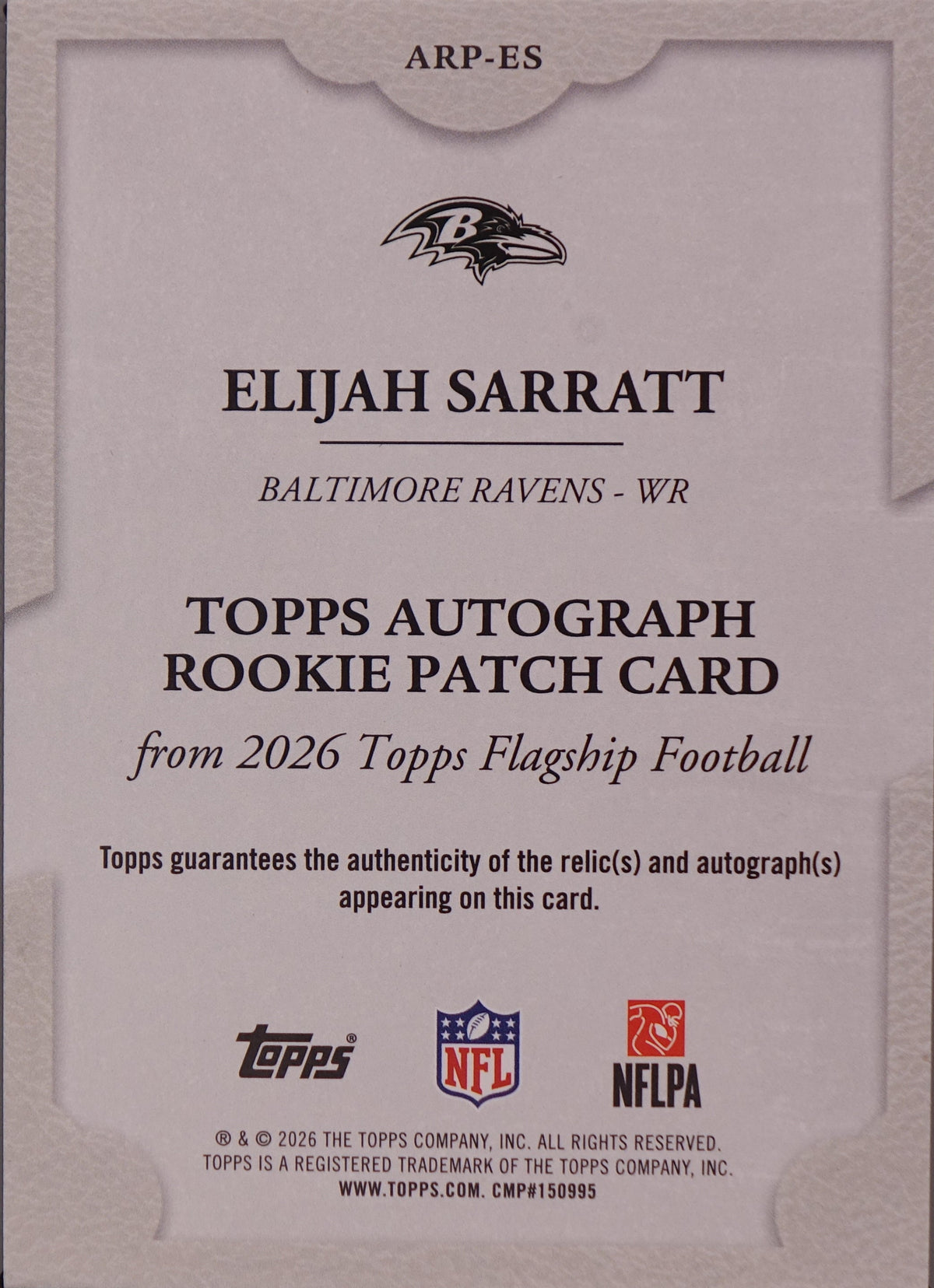 2026 Topps Elijah Sarratt Auto Rookie Patch Card Orange /25