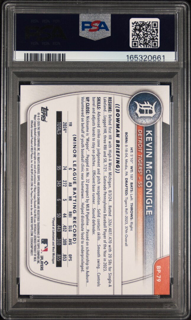 2025 Bowman Paper Prospects Kevin Mcgonigle PSA 10 #BP79