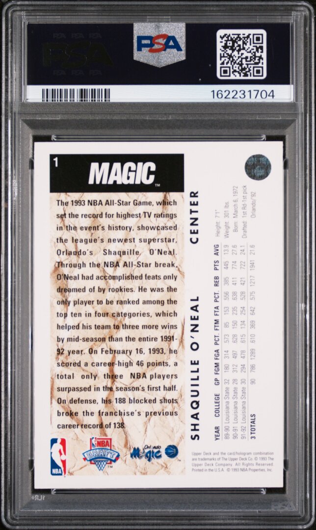 1992 Upper Deck #1 Shaquille O'neal PSA 8
