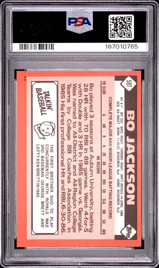1986 Topps Traded  #50T Bo Jackson RC PSA 8
