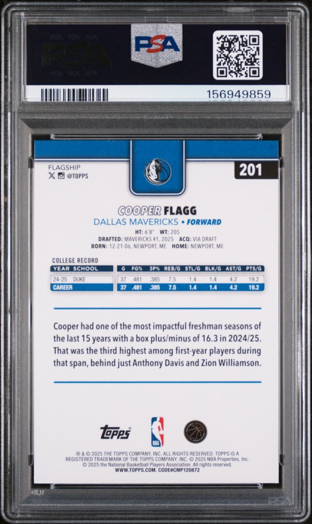 2025 Topps Cooper Flagg RC PSA 10 #201