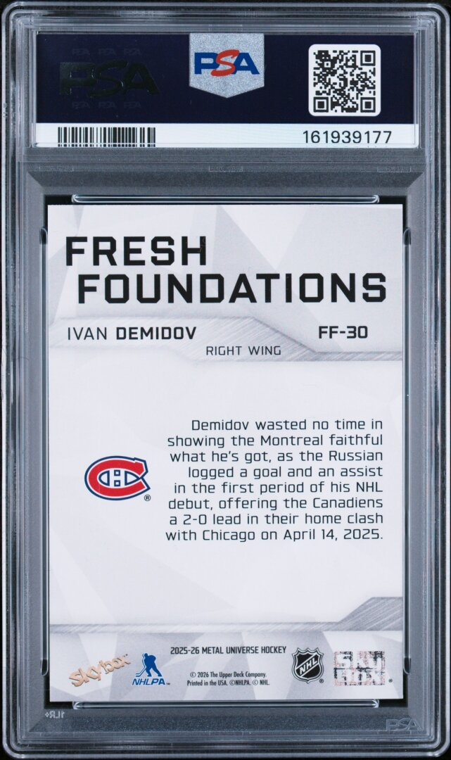 2025-26 Skybox Metal Universe Ivan Demidov Fresh Foundation PSA 9