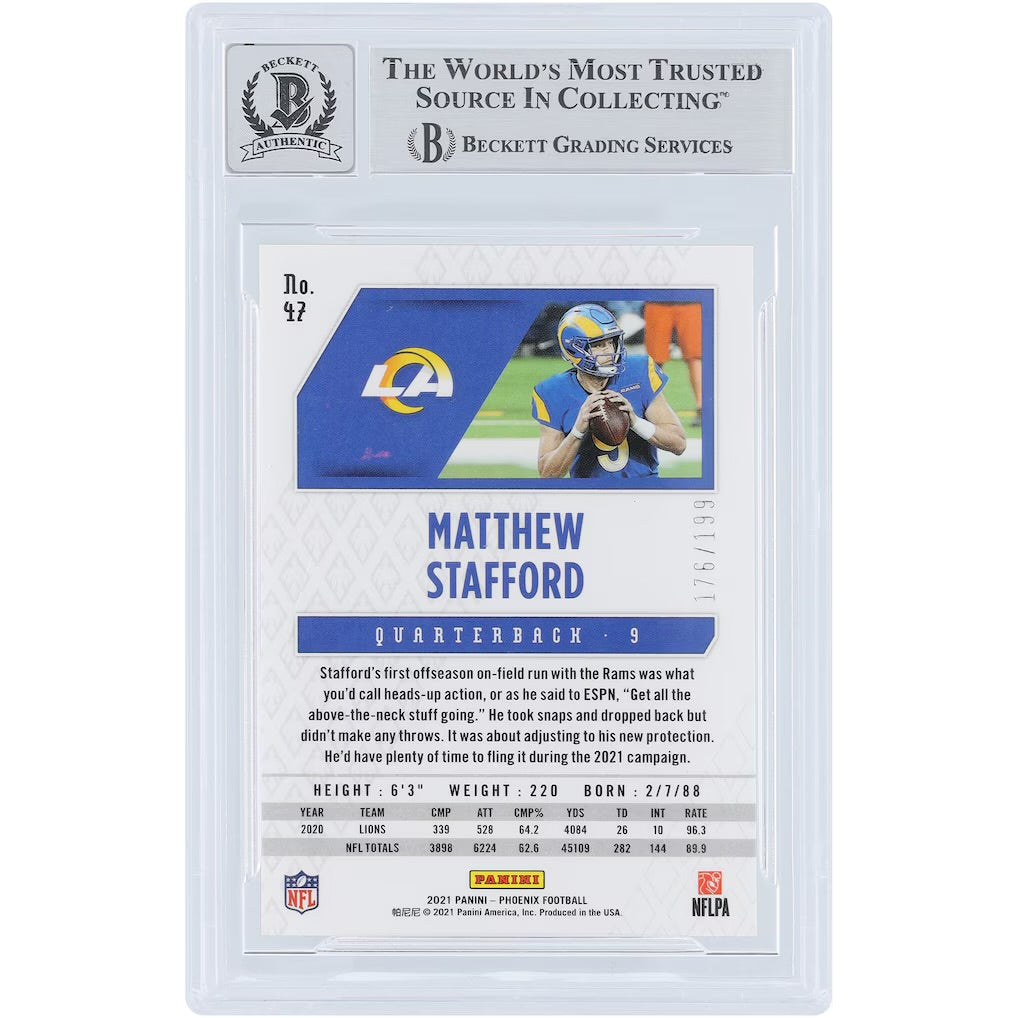 2021 Panini Phoenix Pink Matthew Stafford Autograph Beckett Fanatics Authentic