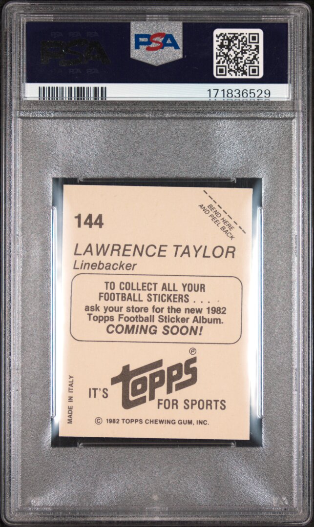 1982 Topps Stickers Lawrence Taylor Coming Soon PSA 8 #144