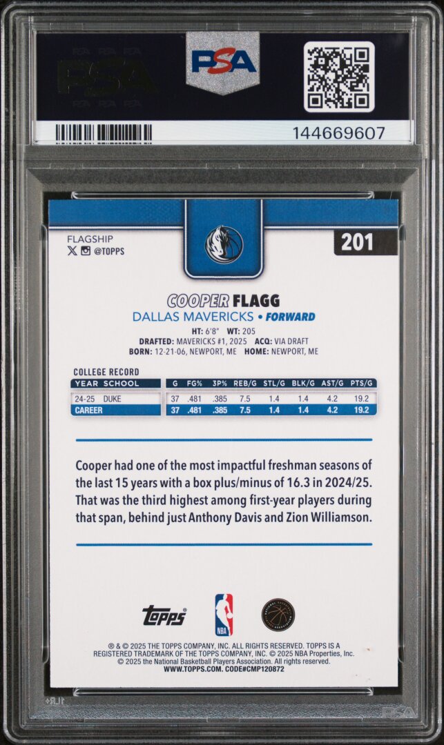2025 Topps Cooper Flagg RC PSA 10 #201