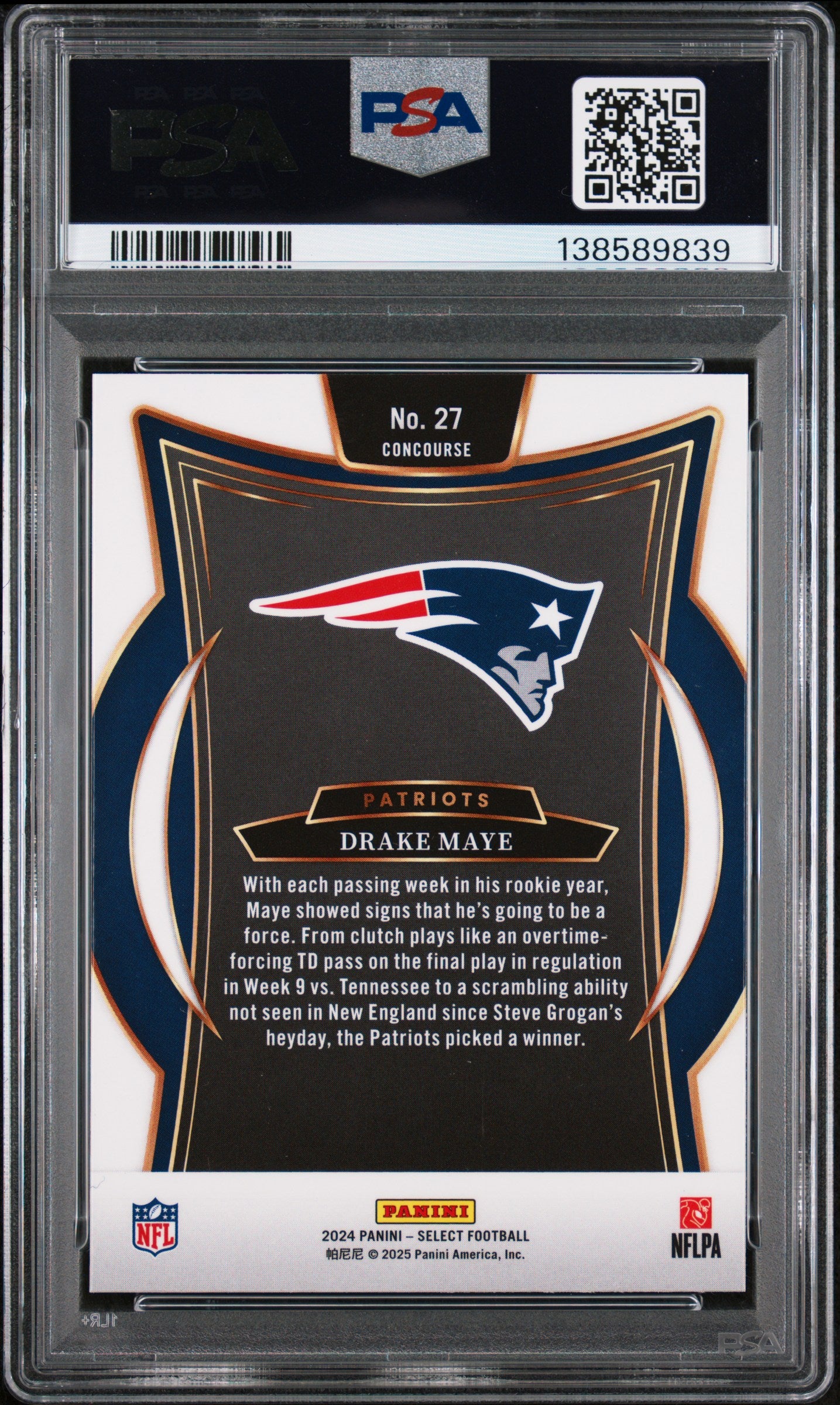 2024 Panini Select 27 Drake Maye PSA 8