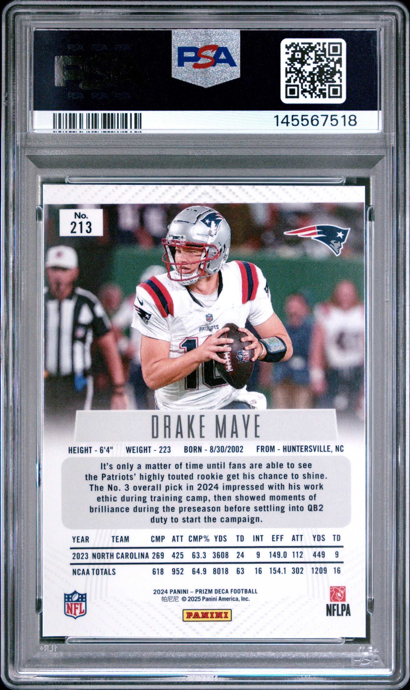 2024 Panini Prizm Deca Drake Maye PSA 7