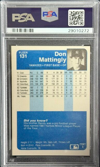 1984 Fleer #131 Don Mattingly RC PSA 8