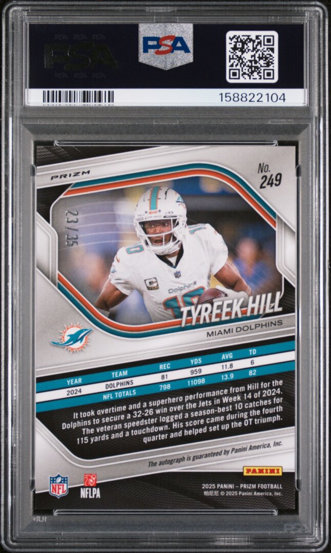 2025 Panini Prizm #249 Tyreek Hill Auto Red Shimmer PSA 10