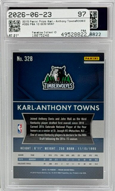 2015 Panini Prizm Karl-Anthony Towns RC PSA 10 #328
