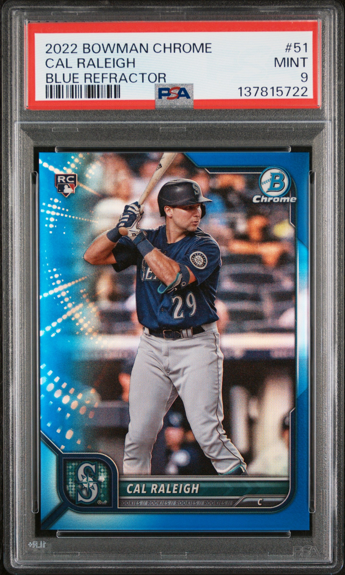 2022 Bowman Chrome 51 Cal Raleigh Blue Refractor PSA 9