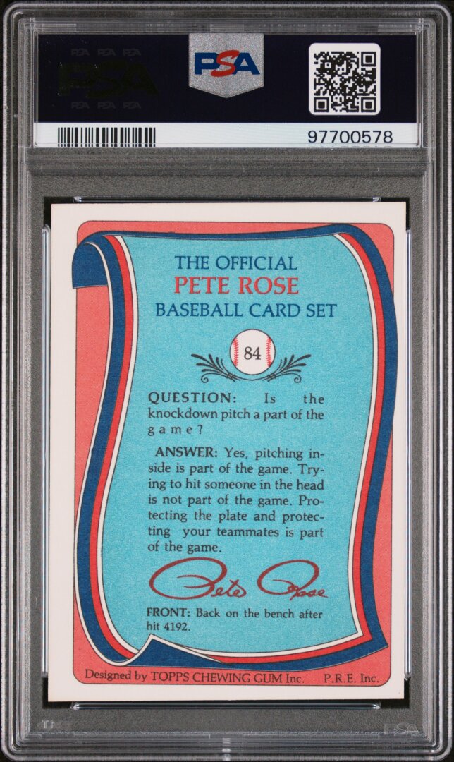 1986 Topps Pete Rose Set Knockdown Pitches PSA 9 #84