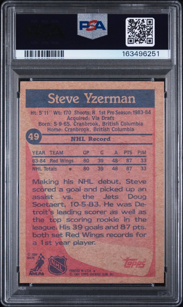 1984 Topps Steve Yzerman RC PSA 8 #49