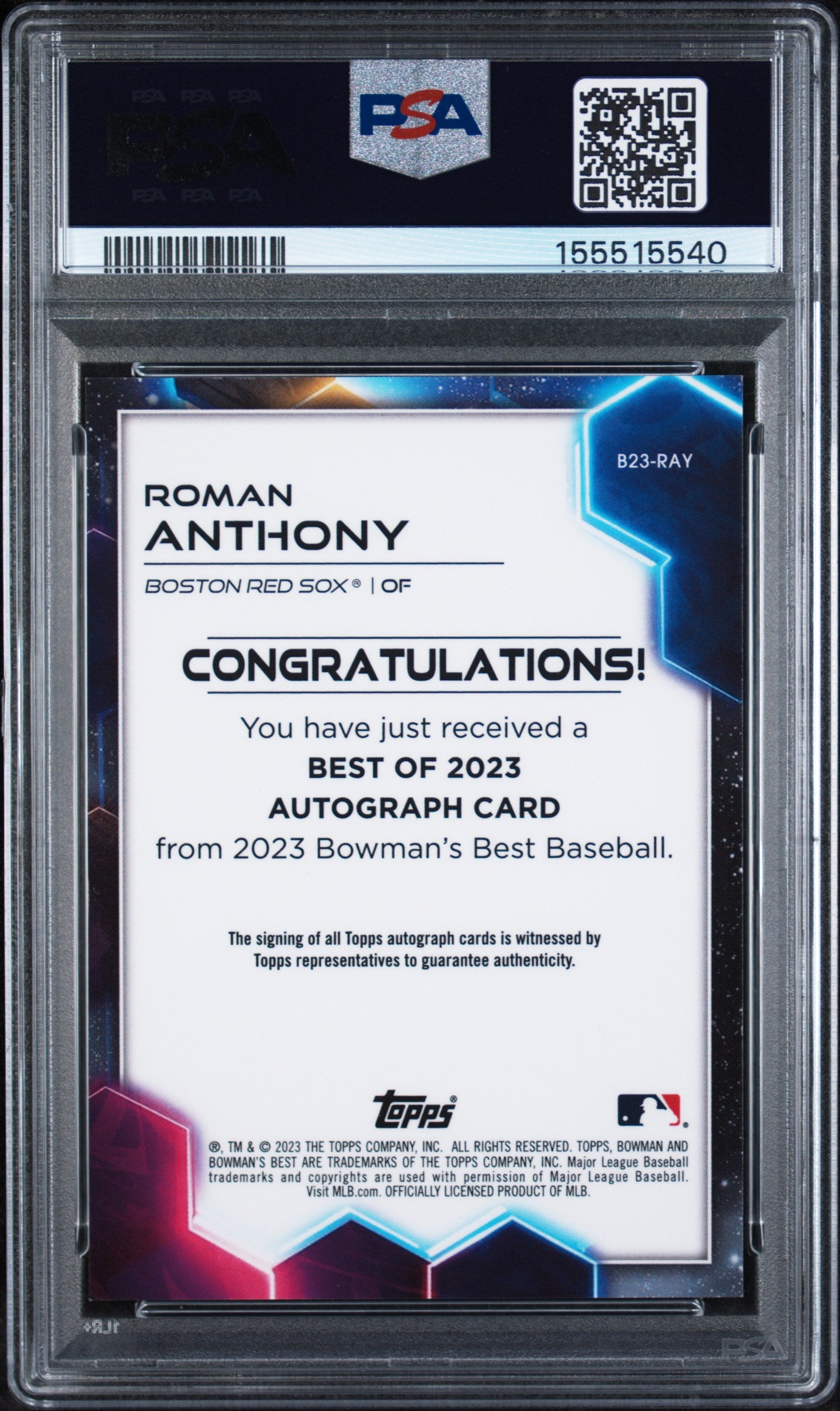 2023 BOWMAN'S BEST BEST OF 2023 AUTOGRAPHS B23RAY ROMAN ANTHONY PSA 9 - back