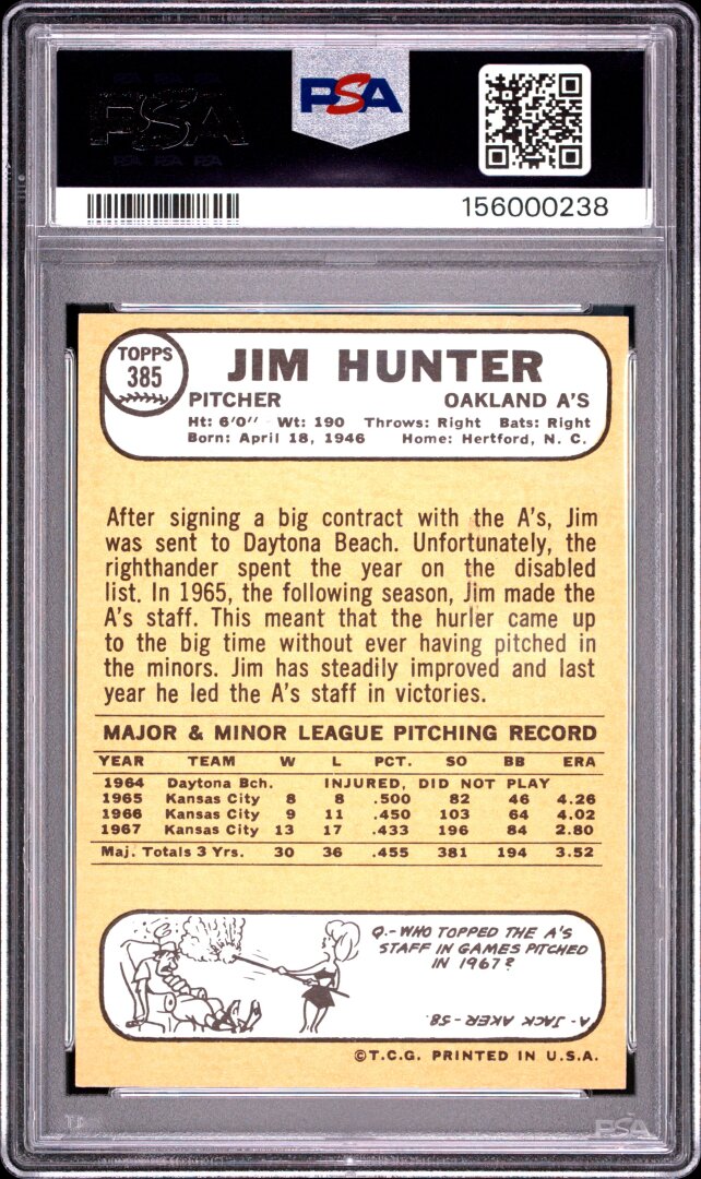 1968 Topps Catfish Hunter PSA 8 #385