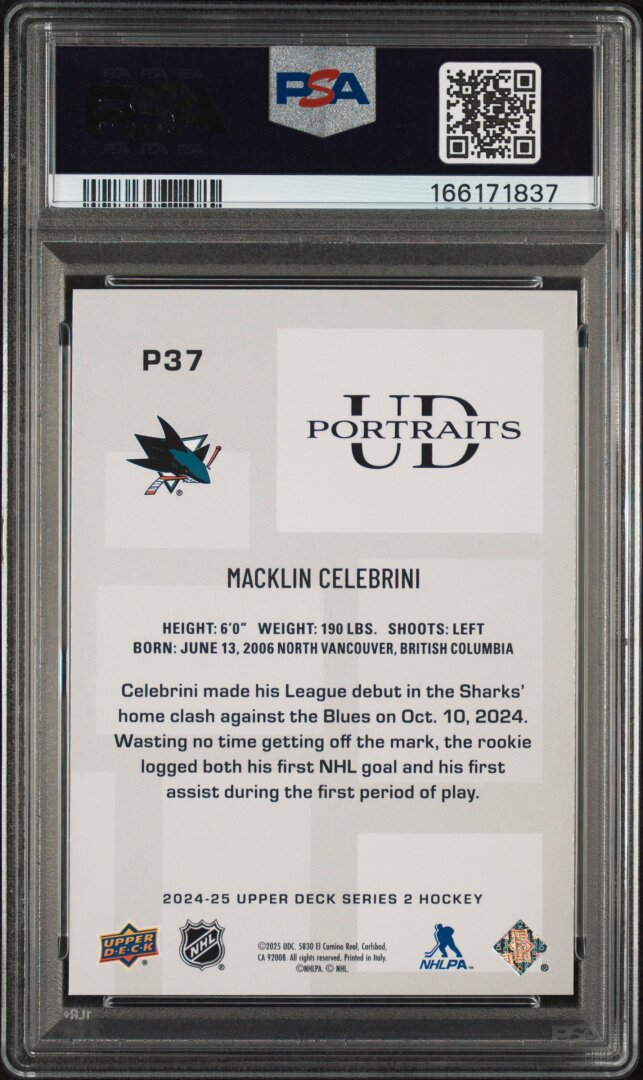 2024 Upper Deck UD Portraits Macklin Celebrini RC PSA 8 #P37