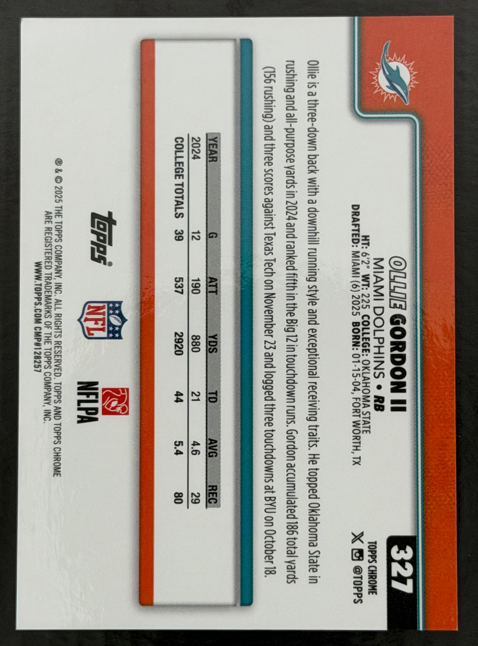 2025 Topps Chrome Ollie Gordon White RC /30