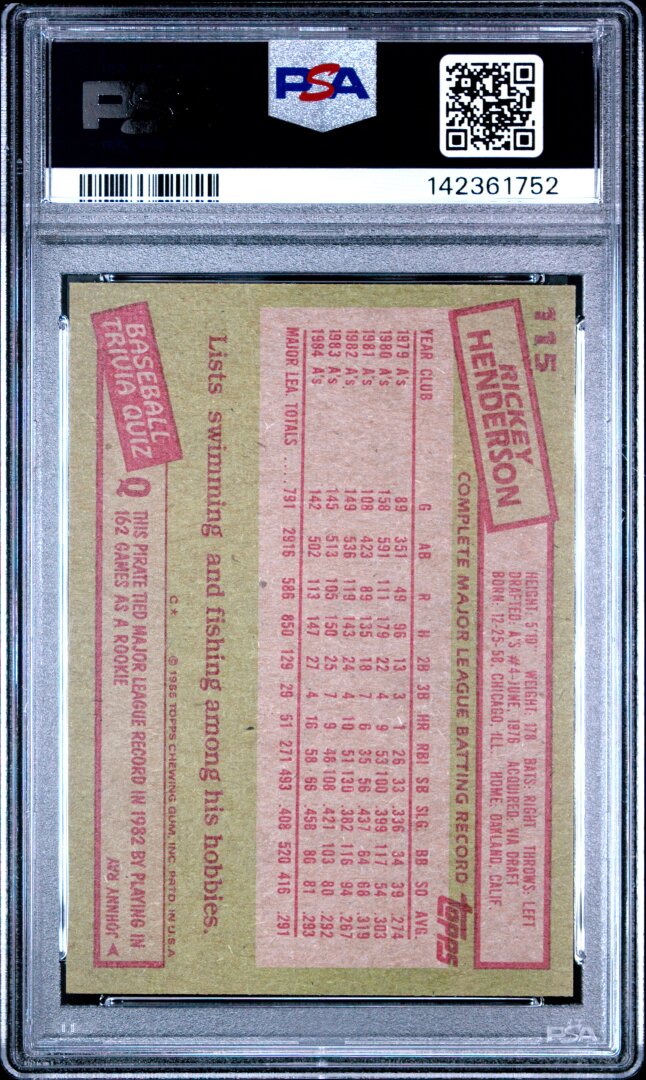 1985 Topps Rickey Henderson PSA 9 #115