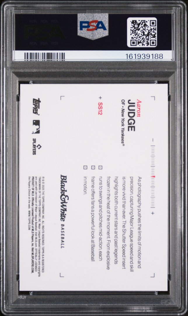 2025 Topps Black & White Aaron Judge Shutter Speed Purple PSA 10