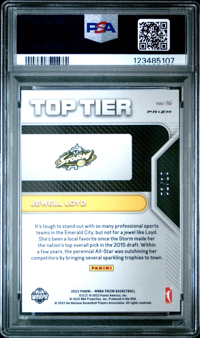 2023 Panini Prizm WNBA Top Tier Jewell Loyd Top Tier Gold #15 1/10 PSA 10