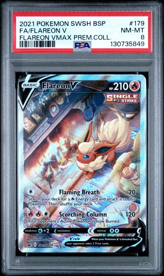 2021 Pokemon SWSH Black Star Promo FA/Flareon V #179 Vmax Prem. Coll. PSA 8