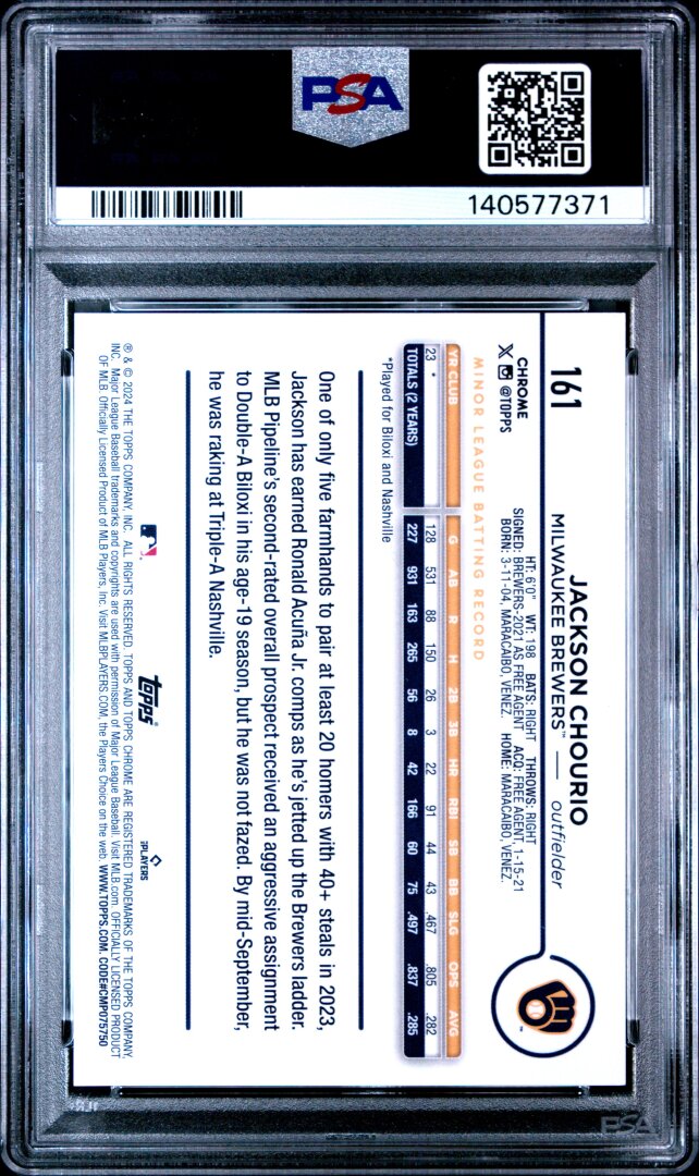 2024 Topps Chrome Jackson Chourio RC Variation PSA 8 #161