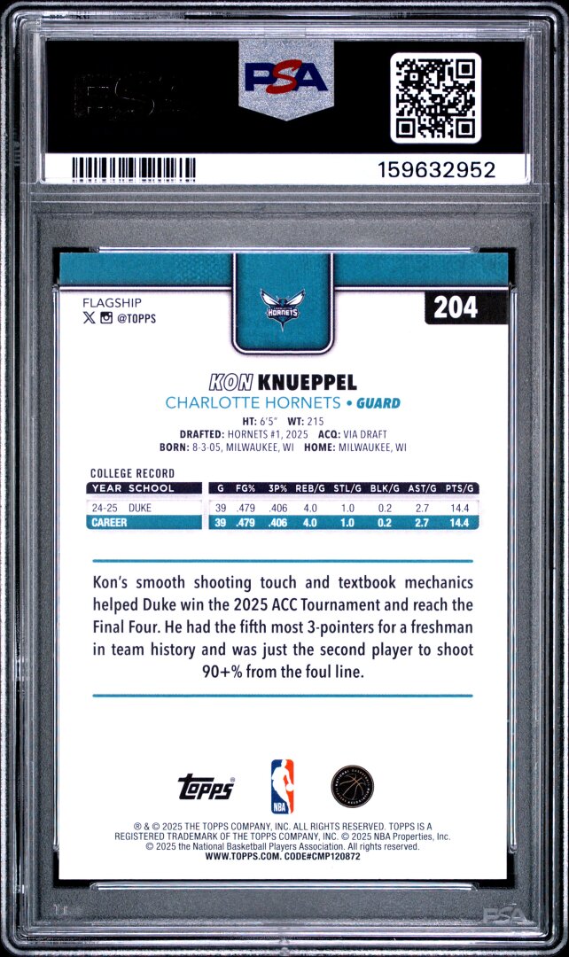 2025 Topps Kon Knueppel RC PSA 9 #204