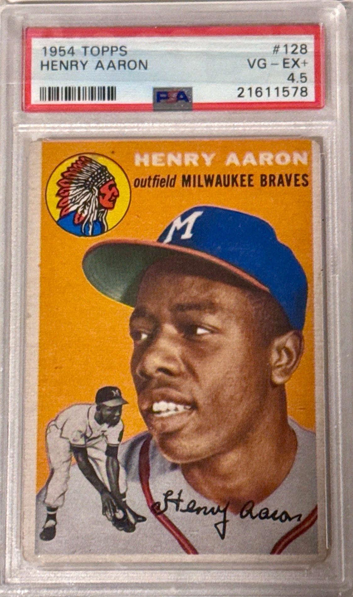 1954 Topps Hank Aaron Rookie Card RC PSA 4.5 VG-EX+