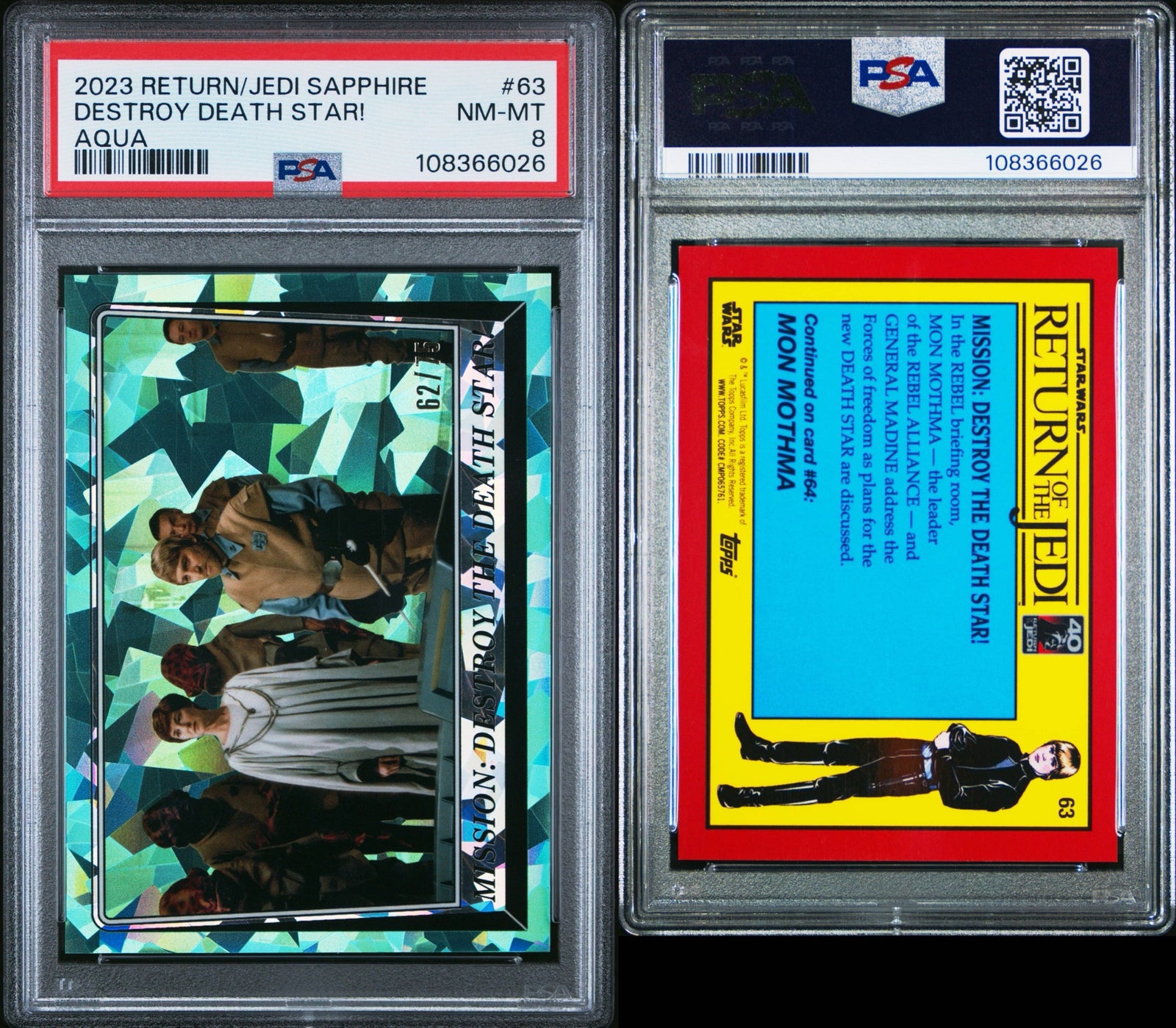 2023 Topps Return of Jedi Sapphire Destroy Death Star Aqua #63 PSA 8