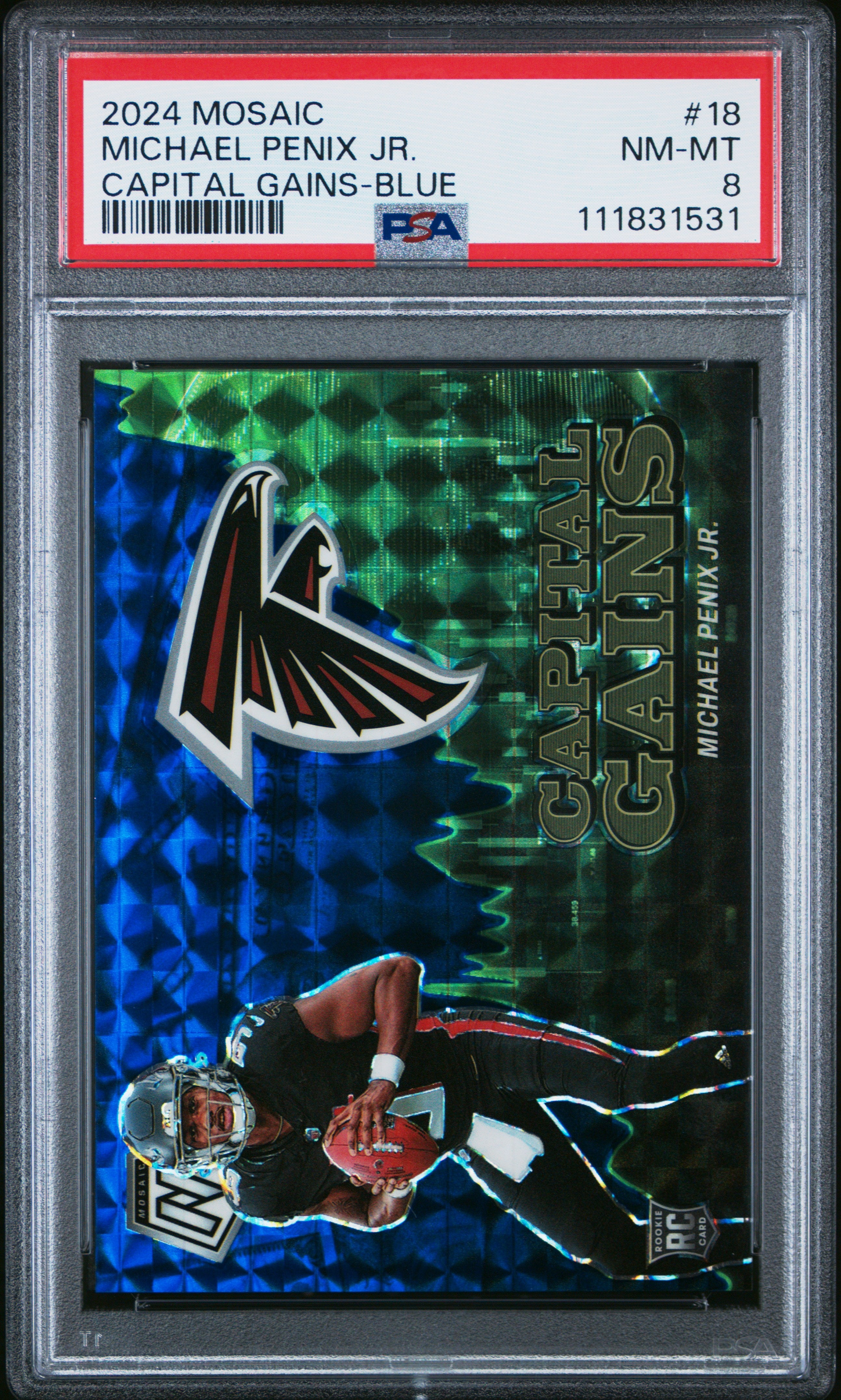 2024 Panini Mosaic Capital Gains 18 Michael Penix Jr. Blue PSA 8